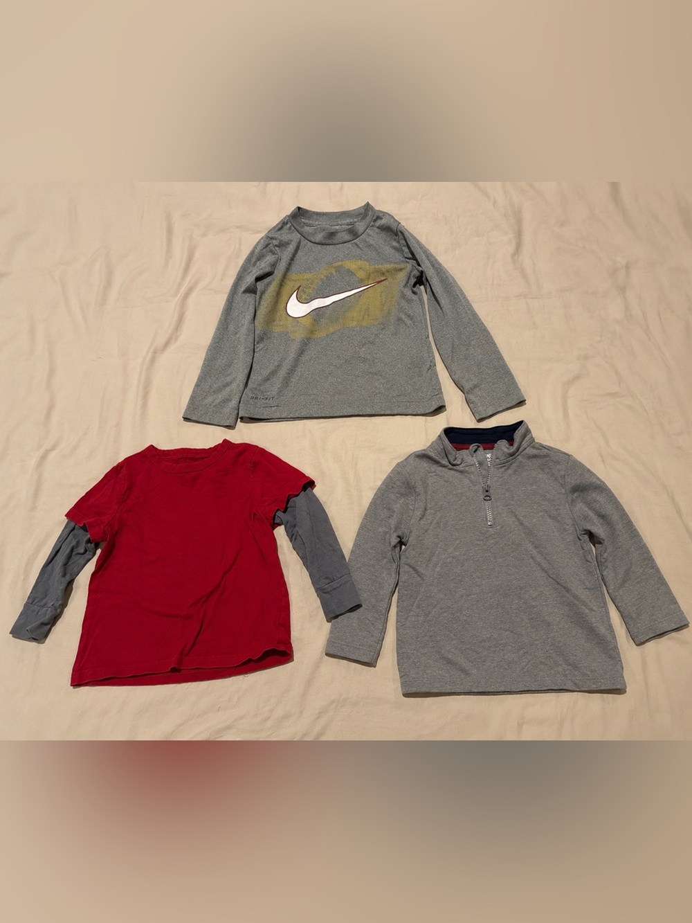 2T Boys Long Sleeve Shirt Bundle |Nike Dri +Garanimals Quarter Zip+Layered Tee